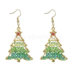 Glass Beaded Christmas Tree Dangle Earrings, Golden Alloy Jewelry, Green, 64x34mm(EJEW-JE05270)
