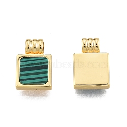 Synthetic Malachite Charms, with Brass Findings, Square, Real 18K Gold Plated, 13.5x9x4mm, Hole: 2.5mm(X-KK-A165-13G)