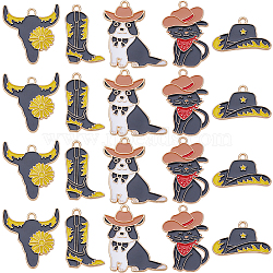 20Pcs 5 Style Light Gold Plated Alloy Enamel Pendants Sets, Dog/Cat/Cattle/Boots/Hat Charm, Mixed Color, 15~29x16.5~27x1.5mm, Hole: 1.6~1.8mm, 4pcs/style(ENAM-SC0004-65)