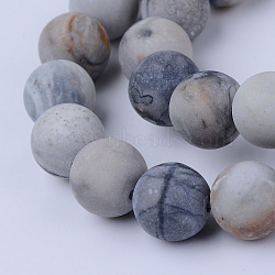 Natural Picasso Stone/Picasso Jasper Beads Strands, Frosted, Round, 6~6.5mm, Hole: 1mm, about 63pcs/strand, 15.5 inch(X-G-Q462-6mm-02)