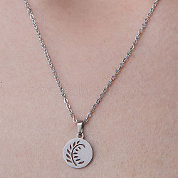 201 Stainless Steel Hollow Leaf Pendant Necklace, Stainless Steel Color, 17.72 inch(45cm)(NJEW-OY001-22)