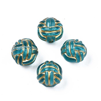 Plating Acrylic Beads, Metal Enlaced, Round, Dark Turquoise, 11x10.5x10.5mm, Hole: 1.8mm, about 770pcs/500g