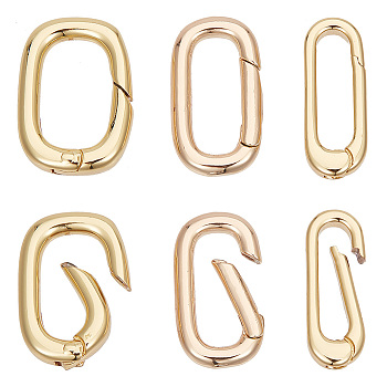 6Pcs 3 Styles Brass Spring Gate Rings, Cadmium Free & Nickel Free & Lead Free, Oval, Real 18K Gold Plated, 18x7~12.5x3~5mm, 2pcs/style