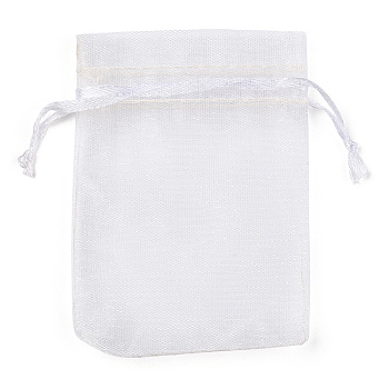 Rectangle Jewelry Packing Drawable Pouches, Organza Gift Bags, White, 9x7cm