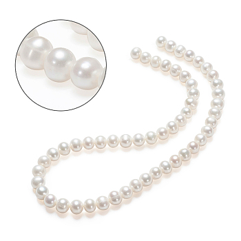 Natural Cultured Freshwater PearlBeads Strands, Round, Bisque, 8~9mm, Hole: 0.8mm, about 52pcs/strand, 15.35 inch