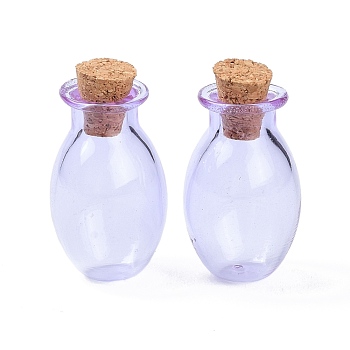 Oval Glass Cork Bottles Ornament, Glass Empty Wishing Bottles, DIY Vials for Pendant Decorations, Lilac, 15.5x26~30mm