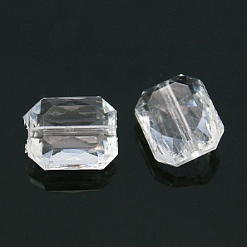 Faceted Rectangle Transparent Clear Acrylic Beads, for Name Bracelets & Jewelry Making, 10x12x6mm, Hole: 1mm