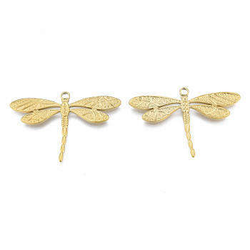304 Stainless Steel Pendant Rhinestone Settings, Dragonfly, Real 18K Gold Plated, Fit For 1.2mm Rhinestone, 34.5x50x2mm, Hole: 3mm