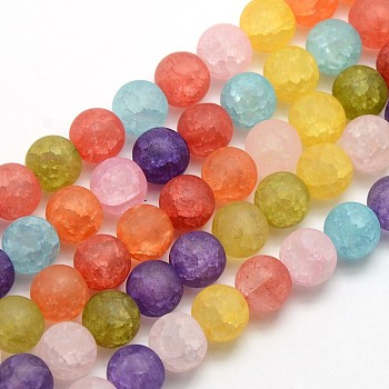 Frosted Synthetic Crackle Quartz Round Beads Strands, Dyed & Heated, Mixed Color, 8mm, Hole: 1mm, about 54pcs/strand, 16.17 inch