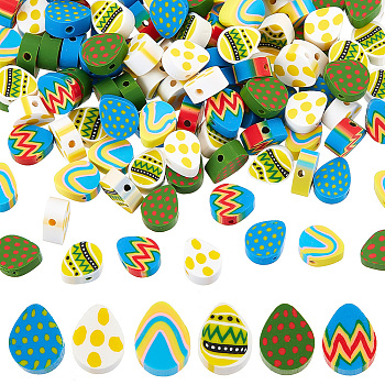 Elite 120Pcs 6 Colors Easter Themed Handmade Polymer Clay Beads, Egg, Mixed Color, 10~10.5x8x4.5mm, Hole: 1.6mm, 20pcs/color