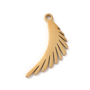 201 Stainless Steel Pendants, Laser Cut, Wing Charm, Golden, 20x10x1mm, Hole: 1.5mm