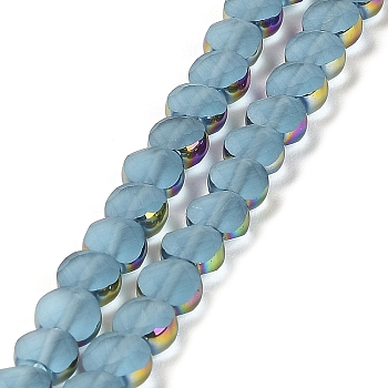 Electroplate Frosted Glass Beads Strands, Rainbow Plated Edge Beads , Faceted Flat Round, Sky Blue, 5~6x6~6.5x3.5~4mm, Hole: 1.2~1.4mm, about 100pcs/strand, 21.10''(53.6cm)