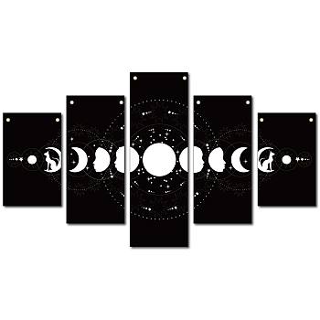 Cloth Painting Hanging Wall Decorations, for Home Decoration, Rectangle, Moon Pattern, 40x25cm, 5style/set