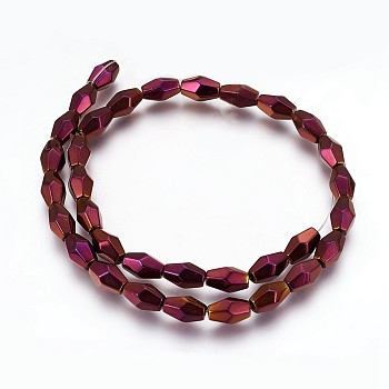 Electroplated Non-magnetic Synthetic Hematite Beads Strands, Polish, Rice, Purple Plated, 12x7.5mm, Hole: 1.2mm, about 33pcs/strand, 15.74 inch(40cm)