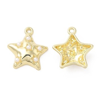 ABS Plastic Imitation Pearls Pendants, with Alloy Findings, Cadmium Free & Nickel Free & Lead Free, Star Charm, Golden, 19x17x5mm, Hole: 1.6mm