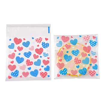 Rectangle Plastic Cellophane Bags, for Bake Packaging, Heart Pattern, Colorful, 13x10cm, Unilateral Thickness: 0.035mm, Inner Measure: 10x10cm, about 96~100pcs/bag