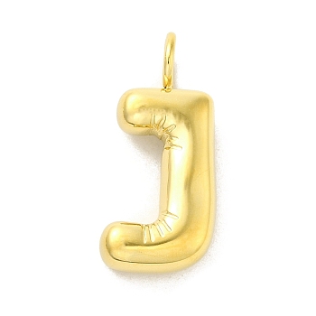 304 Stainless Steel Pendants, Real 14K Gold Plated, Balloon Letter Charms, Bubble Puff Initial Charms, Letter J, 24x11x5mm, Hole: 4mm