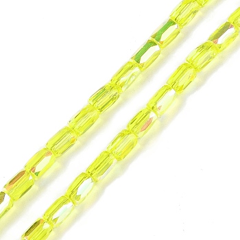 Electroplate Glass Beads Strands, AB Color Plated, Faceted, Column, Yellow, 6.5x4mm, Hole: 0.8mm, about 80pcs/strand, 20.08''(51cm)