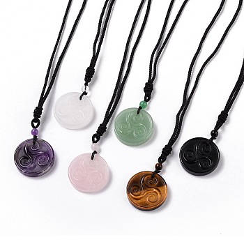 Natural Gemstone Triskele/Triskelion Pendant Necklace with Nylon Cord for Women, 35.43 inch(90cm)