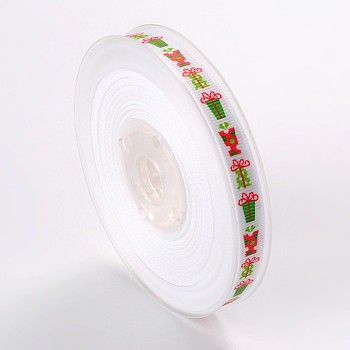 Christmas Theme Polyester Ribbons, White, 3/8 inch(9mm), about 100yards/roll(91.44m/roll)