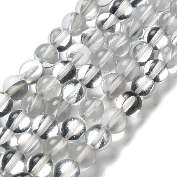 Synthetic Moonstone Beads Strands, Round, Clear, 8mm, Hole: 1mm, about 23~24pcs/strand, 7.09~7.32 inch(18~18.6cm)