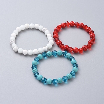 Synthetic Turquoise Beads Stretch Bracelets, with Glass Beads, Mixed Color, 50mm