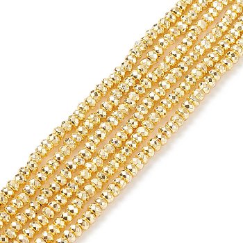 Electroplate Non-magnetic Synthetic Hematite Beads Strands, Grade AA, Long-Lasting Plated, Faceted, Rondelle, Golden Plated, 3x2mm, Hole: 0.8mm, about 182pcs/strand, 15.7 inch(40cm)