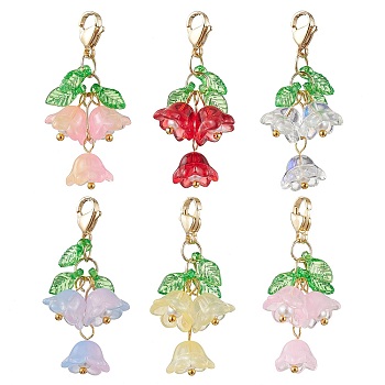 Glass & Acrylic Pendant Decorations, with 304 Stainless Steel Lobster Claw Clasps, Flower, Mixed Color, 43~45mm