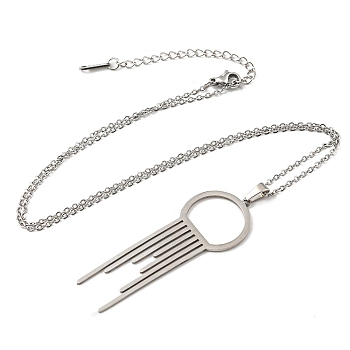 201 Stainless Steel Melting Ring Pendant Necklace with Cable Chains, Stainless Steel Color, 17.52 inch(44.5cm)