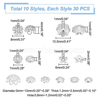 300Pcs 10 Styles 304 & 201 Stainless Steel Fancy Bead Caps(STAS-UN0042-71)-4
