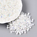 FGB Imitation Jade Colours Glass Seed Beads, Rainbow Plated, Round Hole, Barrel, WhiteSmoke, 4x3.5mm, Hole: 0.9~1mm, about 3750pcs/pound(SEED-Q040-07A-C01)
