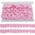 10 Yards Polyester Ruffled Pleated Tartan Lace Ribbon, Pink, 1-5/8 inch(40mm)(OCOR-PH0005-22B)
