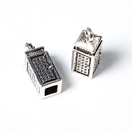 Tibetan Style Alloy Pendants, Cadmium Free & Lead Free, Telephone Booth, Antique Silver, 23x8x8mm, Hole: 2~4.5mm(TIBEP-21785-AS-RS)