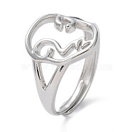 304 Stainless Steel Hollow Abstract Face Adjustable Rings, Stainless Steel Color, Inner Diameter: 19mm(RJEW-D006-25P)