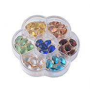 35Pcs 7 Colors K9 Glass Connector Charms, with Light Gold Plated Brass Findings, Oval, Faceted, Mixed Color, 24x12x6.5mm, Hole: 2mm, about 5pcs/color(GLAA-N038-33)