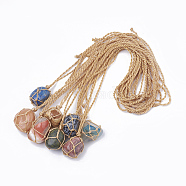 Adjustable Natural Mixed Stone Pendant Necklaces, with Nylon Cord, Nuggets, 35.3 inch, 2mm, Pendant: 24~32x19~24x17~20mm(G-T097-09)
