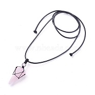 Natural Rose Quartz Pendants Necklaces, with Waxed Cord and Nylon Cord, Cone, 31.18 inch~33 inch(79.2~84cm), 1.5~2mm(NJEW-E140-A06)