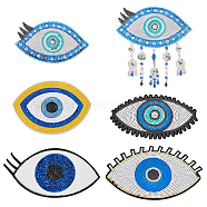 AHADEMAKER 6Pcs 6 Style Polyester Sequin Evil Eye Appliques, Iron on/Sew on Clothing Patches, Mixed Color, 93~136x161~237x1~1.5mm, 1pc/style(DIY-GA0004-07)