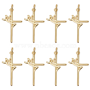 10Pcs Rack Plating Brass Pendants, with Jump Ring, Cadmium Free & Lead Free, Long-Lasting Plated, Faith Cross, Real 18K Gold Plated, 27x17x1.5mm, Jump Ring: 5x1mm, Inner Diameter: 3mm(KK-BBC0010-77)