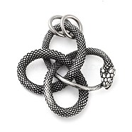 304 Stainless Steel Pendants, with Jump Ring, Snake Charm, Antique Silver, 37x36.5x4.5mm, Hole: 7mm(STAS-R225-10AS)