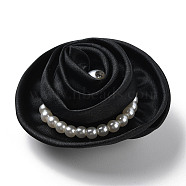 Flower Cloth with Plastic Pearl Brooch Pin, Platinum Tone Iron Pin for Clothes Bags, Black, 70~75x72~80x27~32mm(JEWB-K013-01P-01)
