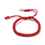 Nylon Thread Braided Bracelets, Red String Bracelets, with 304 Stainless Steel Jump Rings and Alloy Lotus Charms, Red, 2 inch~3-3/8 inch(5.2~8.7cm)(BJEW-JB04356-02)