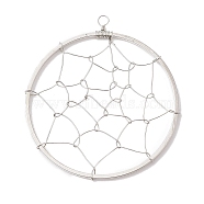 Copper Wired Pendants, Flat Round with Spider Web, Platinum, 40x35~36x1mm, Hole: 2mm(PALLOY-JF02640-02)