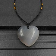 Natural Grey Agate Pendant Necklaces, Heart, 15.75~23.62 inch(40~60cm)(XA8803-17)