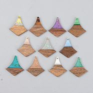 Resin & Walnut Wood Pendants, Arrows, Mixed Color, 28x25.5x3mm, Hole: 2mm(RESI-S389-055B)