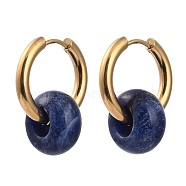 304 Stainless Steel Huggie Hoop Earrings, with 316 Surgical Stainless Steel Pin and Rondelle Natural Sodalite Beads, Golden, 25mm, Pin: 0.9mm(EJEW-JE04260-01)