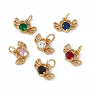 Rack Plating Brass Cubic Zirconia Charms, Heart with Wing Charm, with Jump Ring, Long-Lasting Plated, Real 18K Gold Plated, Lead Free & Cadmium Free, Mixed Color, 8.5x13.5x3.5mm, Hole: 3.2mm(KK-M236-03G)