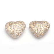 Plating Acrylic Beads, Metal Enlaced, Heart, Clear, 27x30x13mm, Hole: 2.5mm(X-PACR-S219-06)