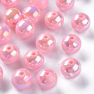 Opaque Acrylic Beads, AB Color Plated, Round, Pearl Pink, 16x15mm, Hole: 2.8mm, about 220pcs/500g(MACR-S370-D16mm-A01)