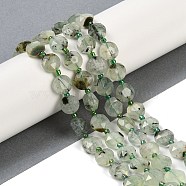 Natural Prehnite Beads Strands, Faceted Pentagonal Cut, Flat Round, with Seed Beads, 10~10.5x5~6mm, Hole: 1mm, about 32~33pcs/strand, 15.75''(40cm)(G-C116-A19-01)